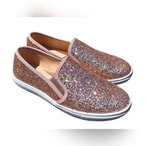 Fever Sole Rose Gold/Pink Sparkly Womens Slip on Sneakers Shoes Size 7